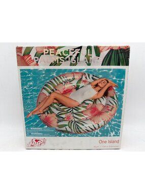 Peaceful Palms Island Inflatable Pool Float 62 In / 1.58 M Diameter Tropical Pri